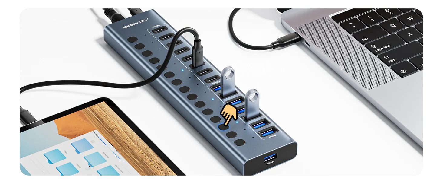 USB hub Acasis HB16 Pro на 16 портов USB 3.2 USB-A+USB-C с внешним питанием 96W